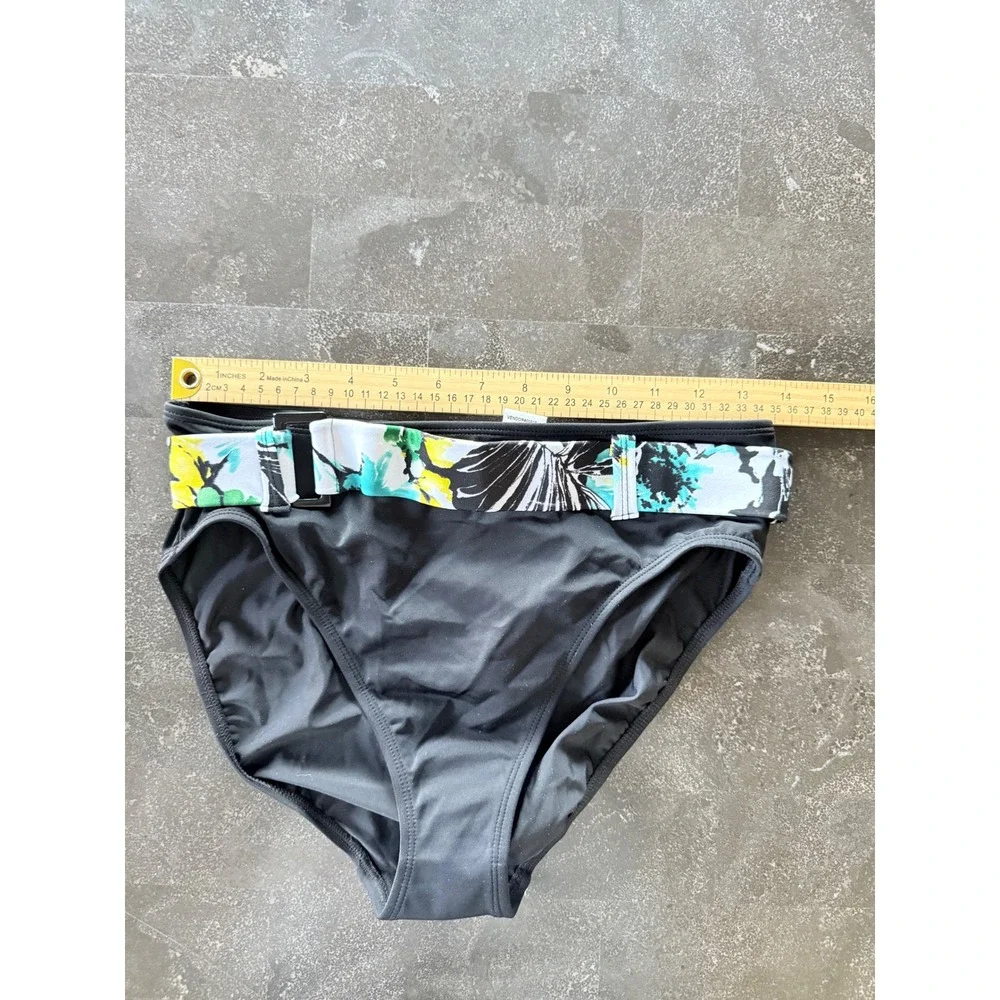 Newport News Swim Womens Floral Halter Bikini Set Belted High Waist Black 10 NEW
